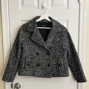 TALBOTS Tweed Black White Wool Alpaca Blend Cropped Double Breasted Blazer - 8